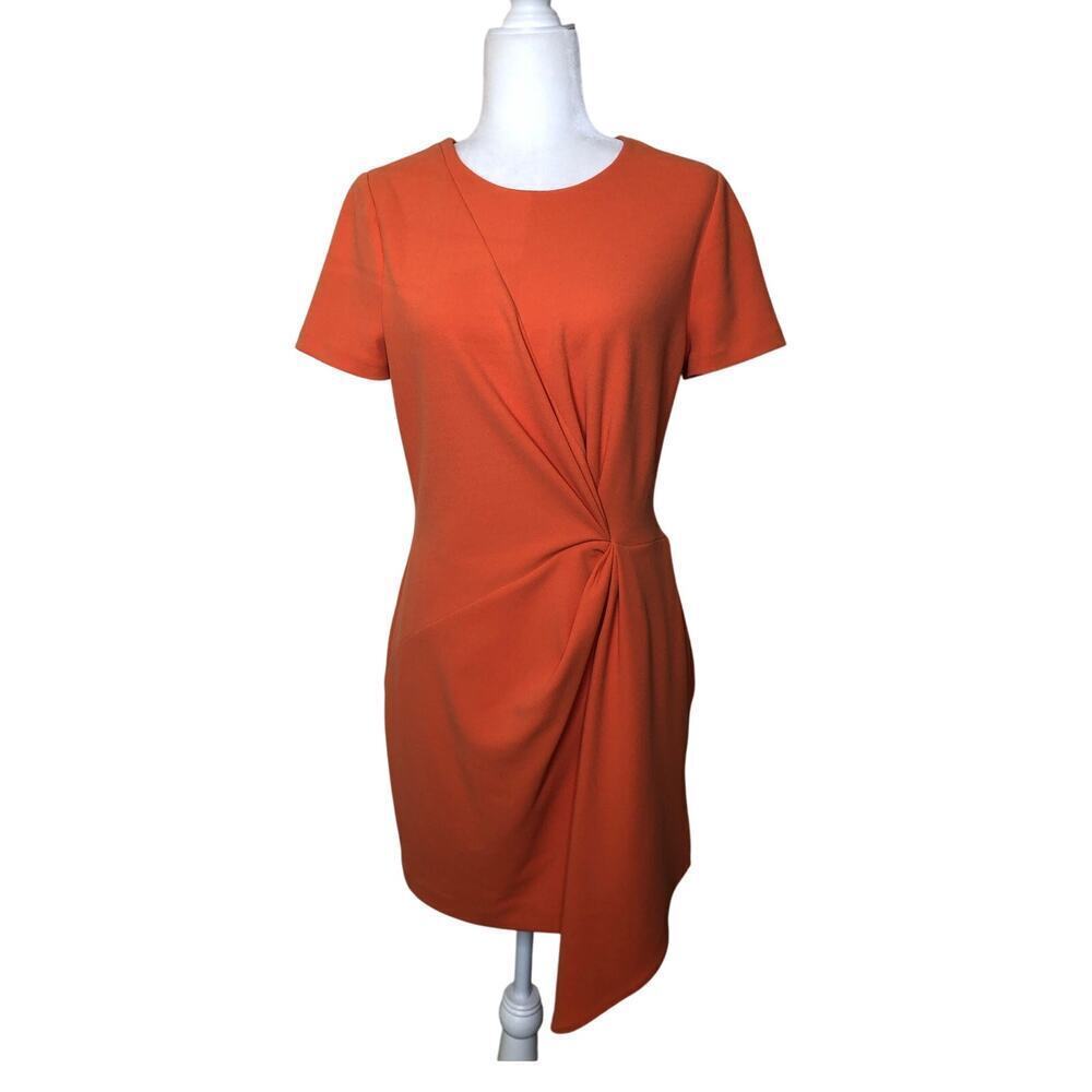 Belle Badgley Mischka Orange Short Sleeve Sheath Dress Professional Elegant